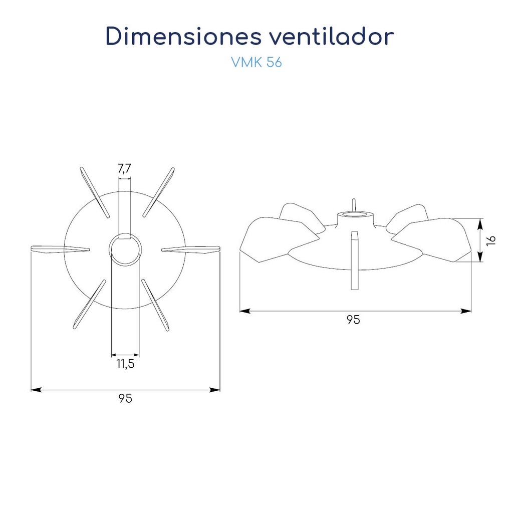 Dimensiones Ventilador para motor trifásico Kaifa carcasa 56
