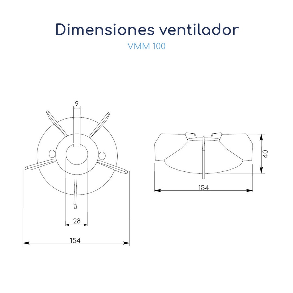 Dimensiones Ventilador para motor trifásico Mec carcasa 100