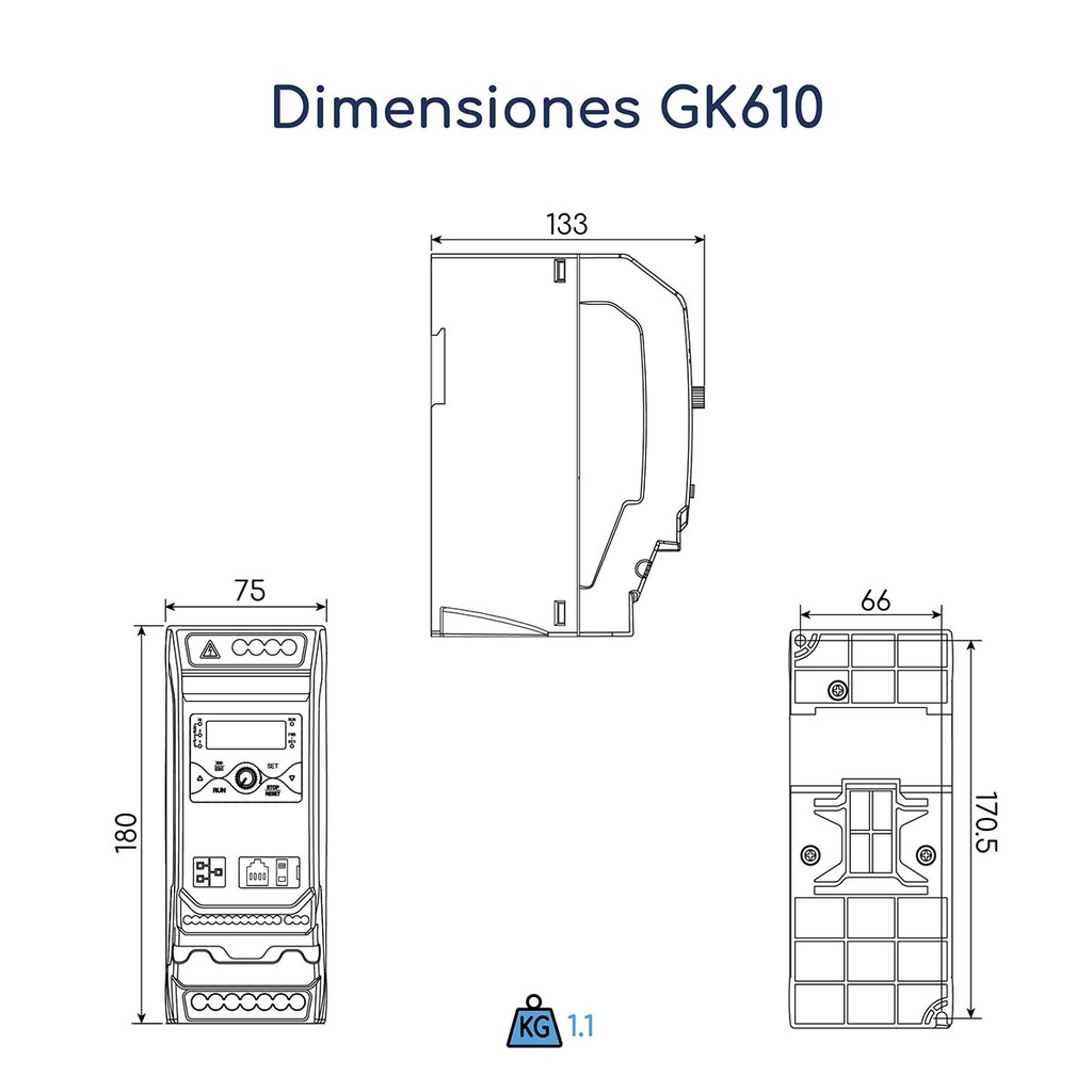 Dimensiones Variador de Frecuencia Gtake GK610 0,5 hp 220 V