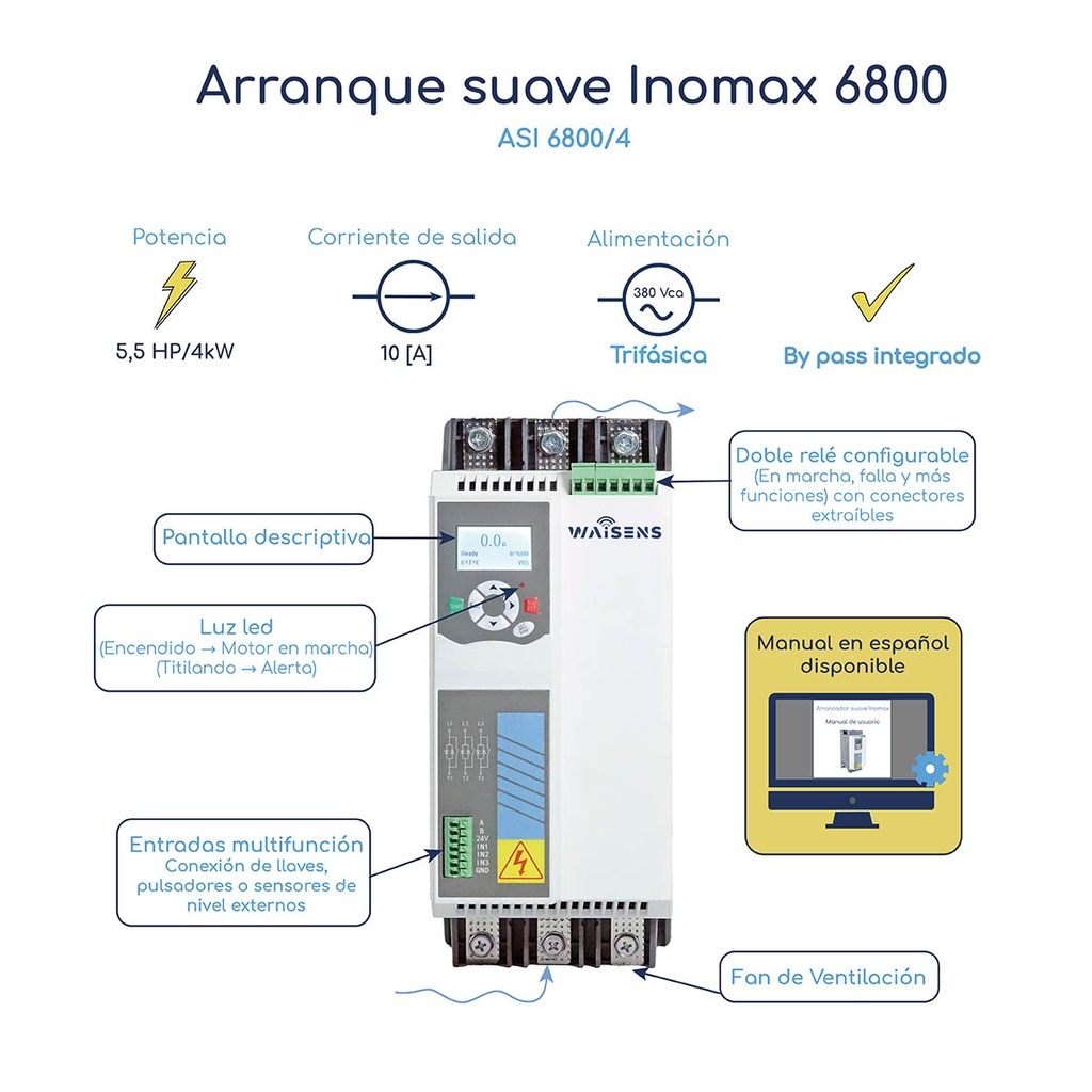 Caracteristicas Arrancador Suave Inomax ASI 6800 5,5 hp 380 V