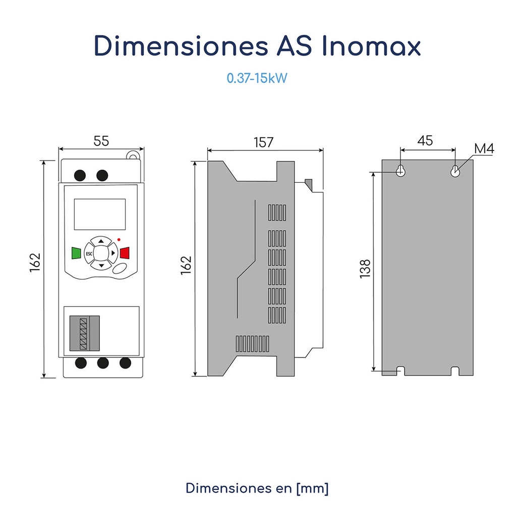Dimensiones Arrancador Suave Inomax ASI 6800 5,5 hp 380 V