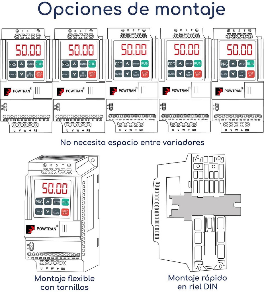 Opciones montaje Variador de Frecuencia Powtran PI150 0,5 hp 220 V