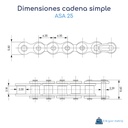 Dimensiones Cadena a rodillo simple Rombo ASA 25