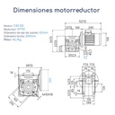 Dimensiones Motorreductor trifasico Waisens 0.5 HP 9 RPM Eje 42 mm