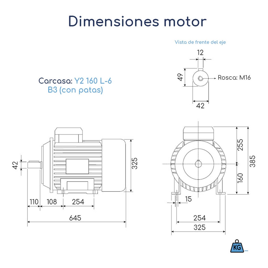 Dimensiones Motor trifásico Mec 15 hp 900 rpm con base B3