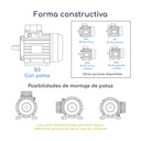 Forma constructiva Motor trifásico Kaifa 0,12 hp 1500 rpm con base B3