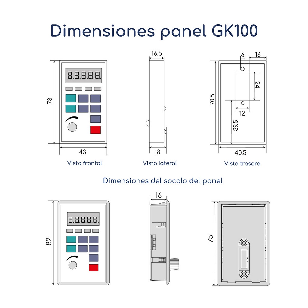 Dimensiones Panel de pantalla de repuesto para variador de frecuencia GK100