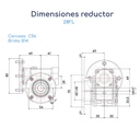 Dimensiones Reductor de Velocidad Italiano STM RMI 28 Relación 1:7 C56 B14 Eje 14 mm