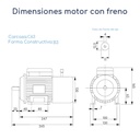 Dimensiones Motor Trifásico Con Freno Mec 0,16 hp 1500 rpm con patas B3