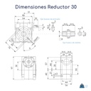 Dimensiones Reductor de Velocidad WI 30 Relación 1:10 Eje 11 mm